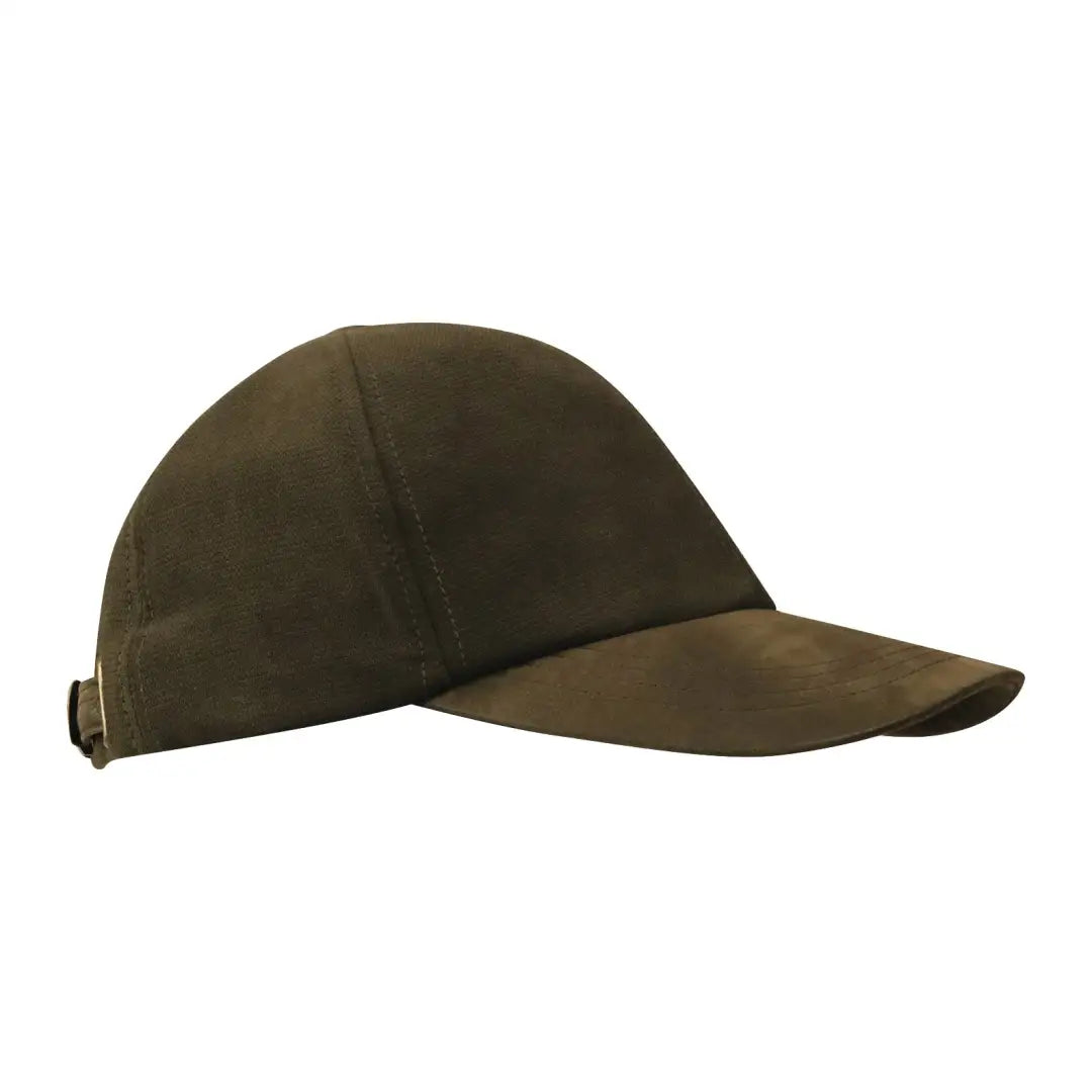 Dark olive green Struther Junior Baseball Cap with leather effect peak and adjustable strap