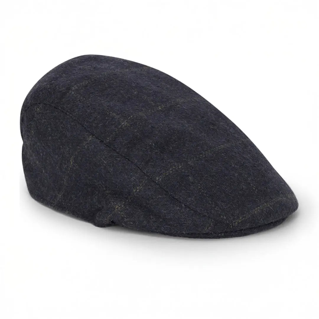 Dark blue windowpane waterproof tweed hat with subtle plaid pattern from Hoggs of Fife