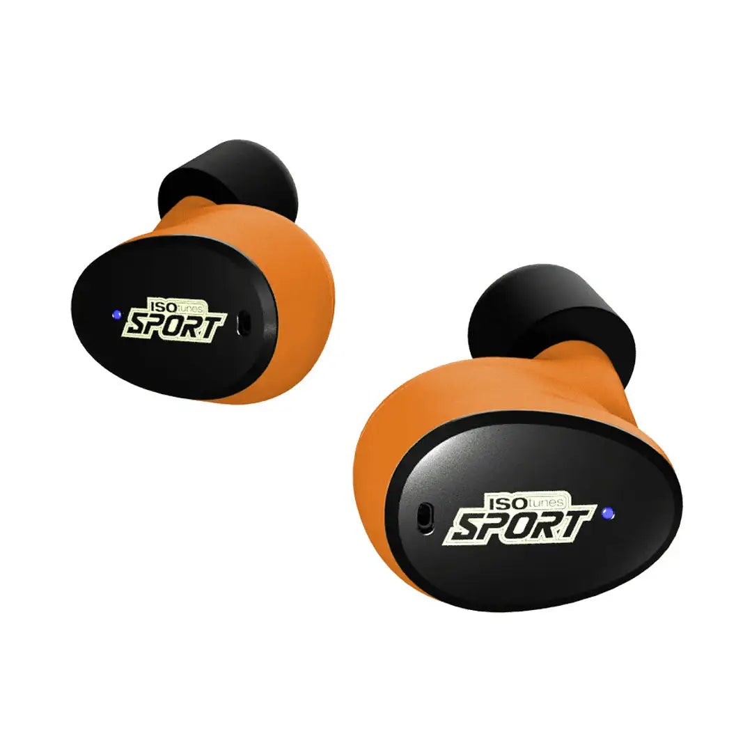 Orange and black ISOTunes Sport Caliber Earbuds perfect for country clothing and hunting trips
