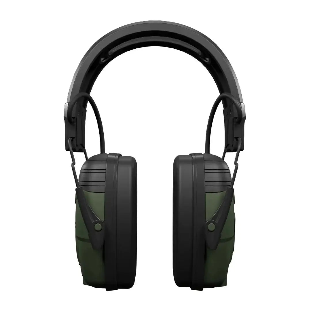 Olive green and black ISOTunes Sport Defy Tactical Earmuffs with comfy memory foam ear cushions for day long wear