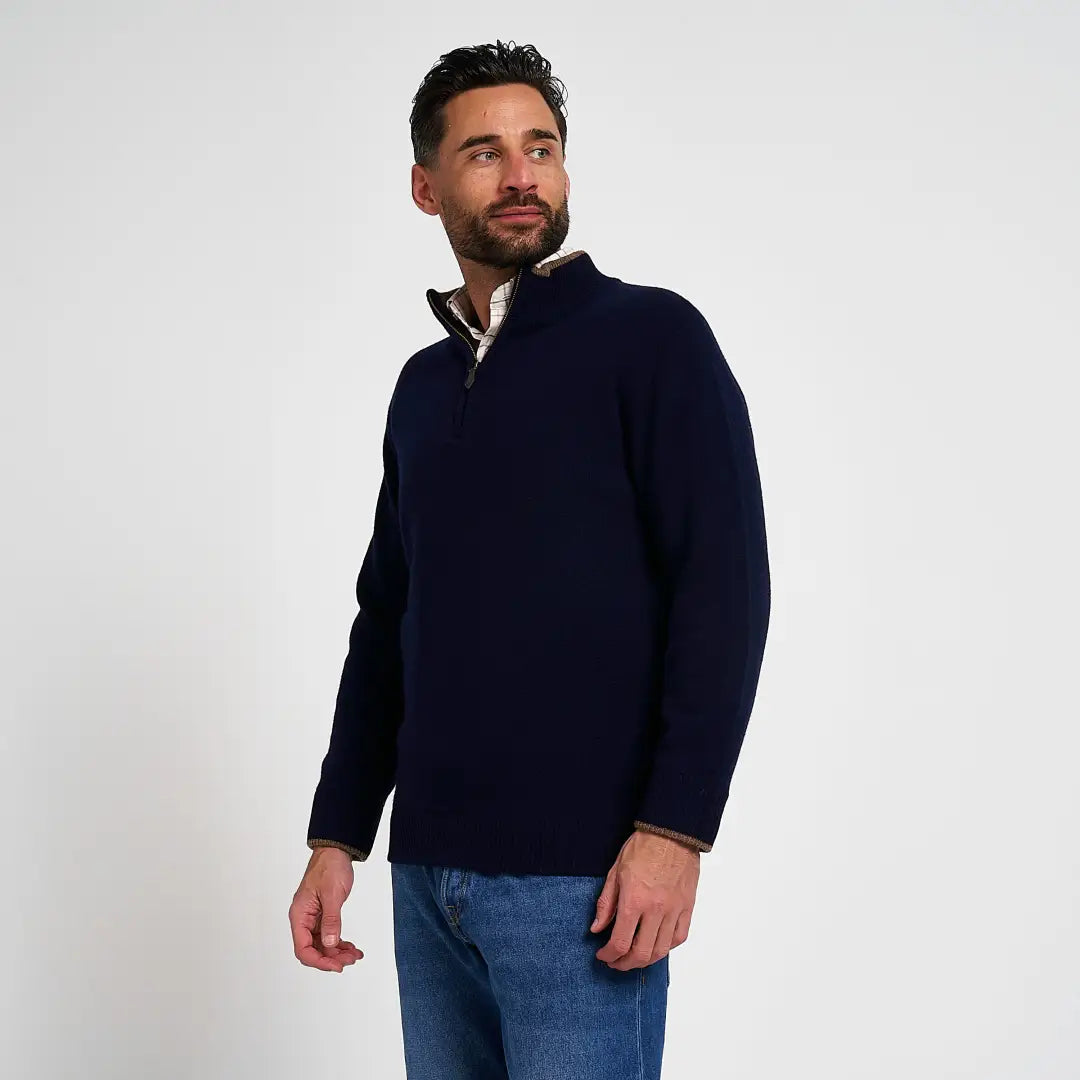 Jack Pyke Ashcombe navy blue quarter-zip lambwool knit sweater