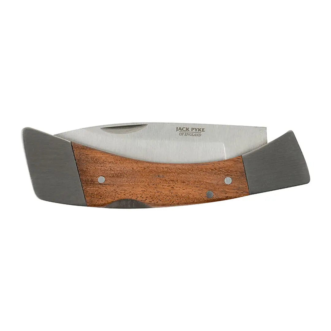 Folding pocket knife with wooden handle, perfect for country clothing and hunting enthusiasts