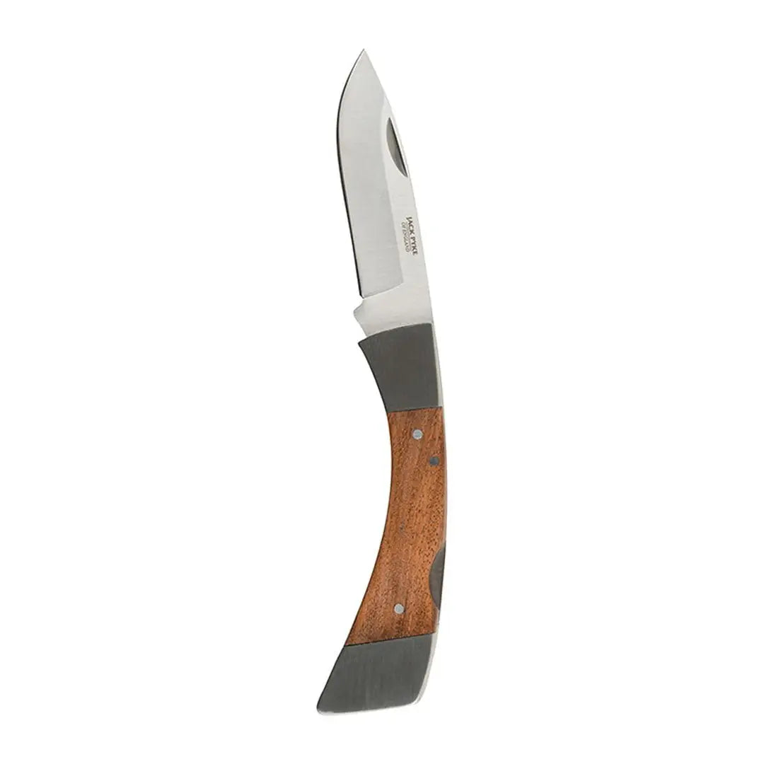 Folding pocket knife with wooden handle, perfect for country clothing and hunting gear