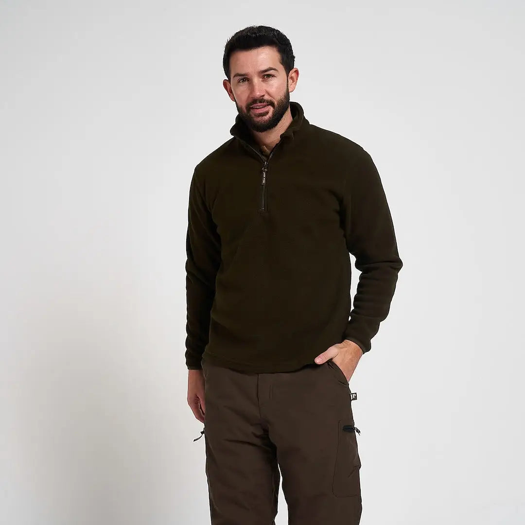 Jack Pyke Country Fleece Top in dark olive green with half-zip collar