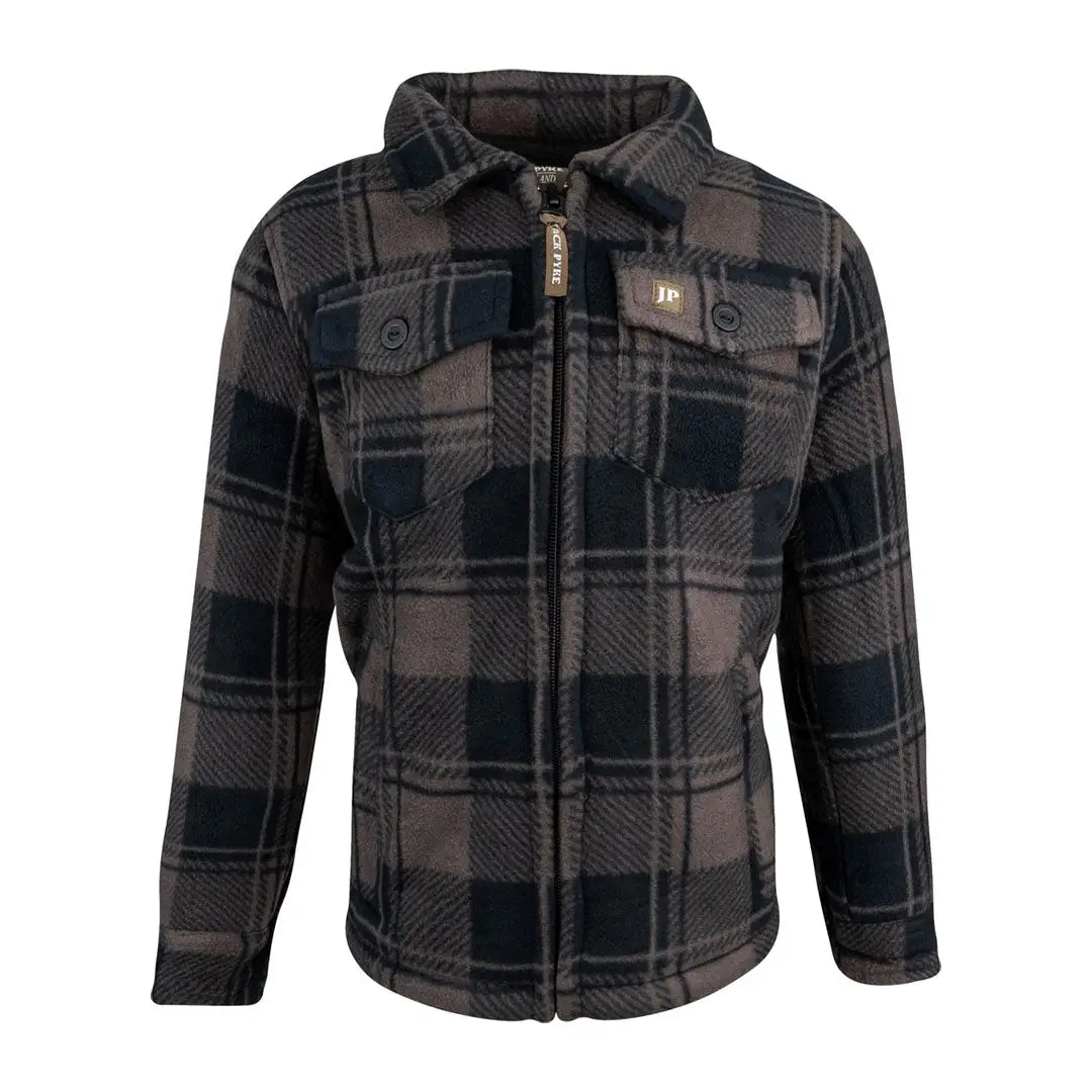 Men’s charcoal and black plaid fleece jacket from Jack Pyke Junior Tundra Shirt collection