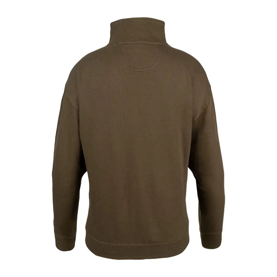 Olive green Jack Pyke ladies half zip sweatshirt with high collar and ribbed cuffs