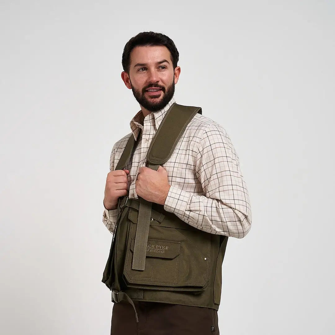 Jack Pyke Handlers vest in olive green canvas with pockets and straps