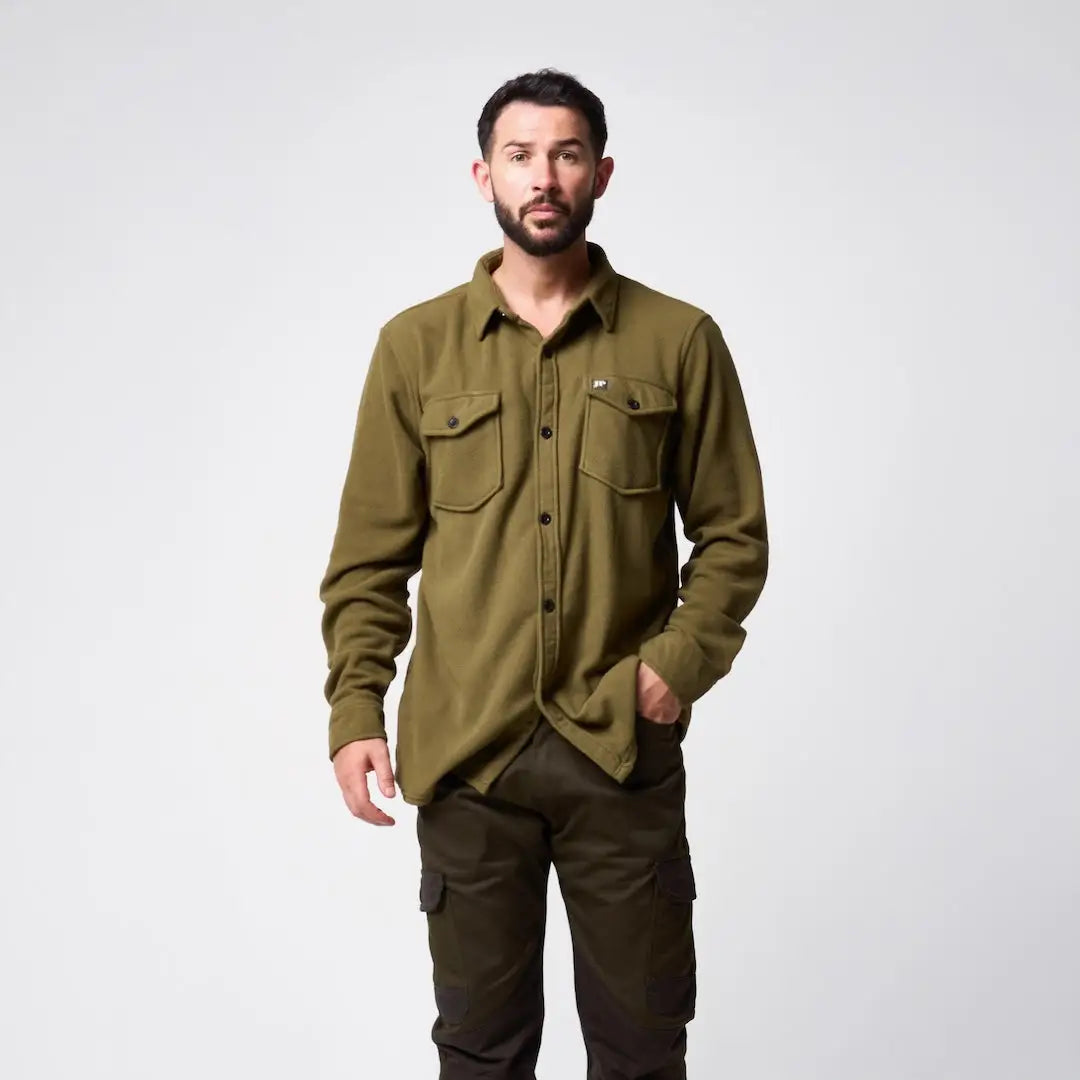 Jack Pyke polar fleece shirt in olive green with chest pockets