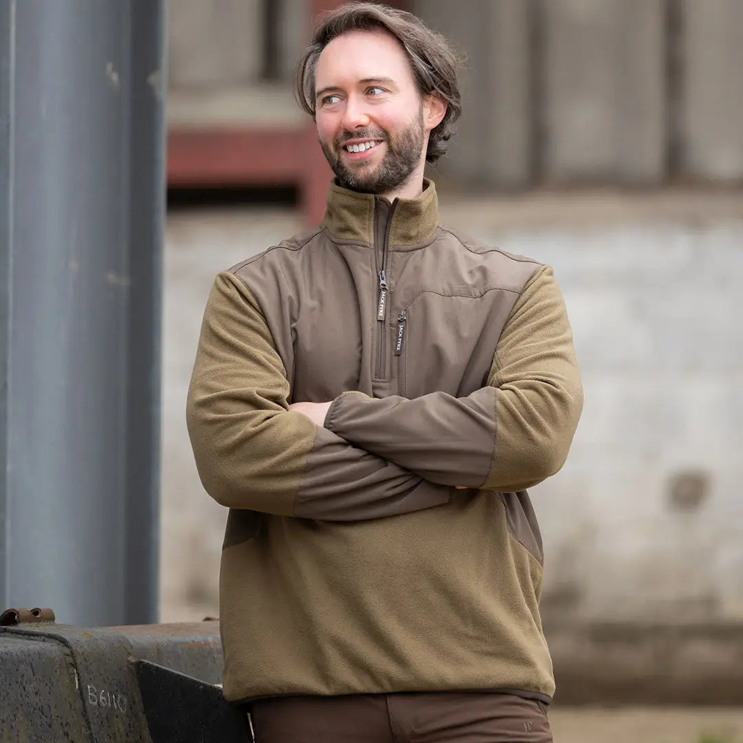 Man in a two-tone brown pullover from Jack Pyke Rannock Fleece collection