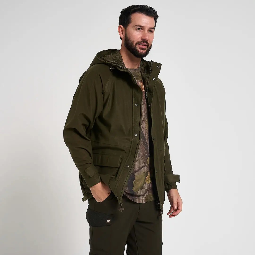 Jack Pykes Rannock olive green hooded waterproof hunting jacket
