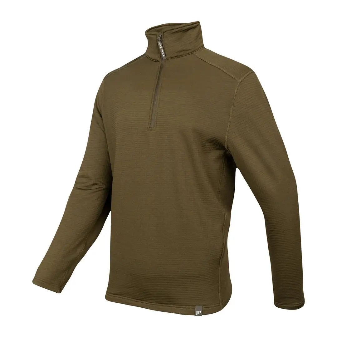 Men’s olive green Jack Pyke Waffle Fleece Top with quarter-zip, perfect for outdoor wear