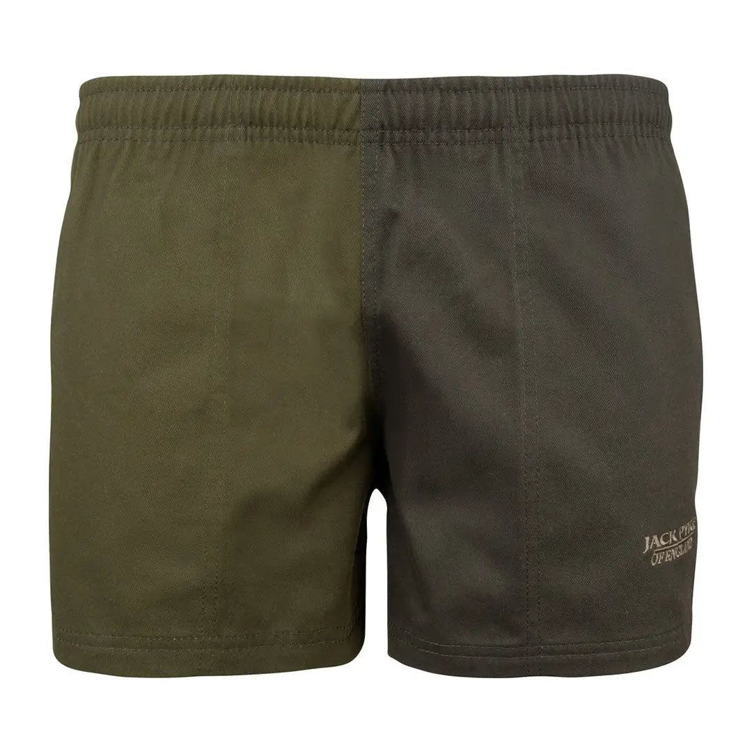Jack Pyke Yakka shorts in olive green and dark gray with logo
