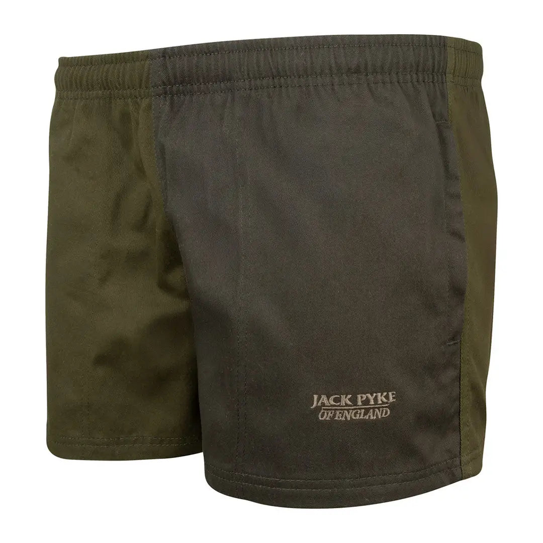 Olive green Jack Pyke Yakka shorts with textured fabric and side panels