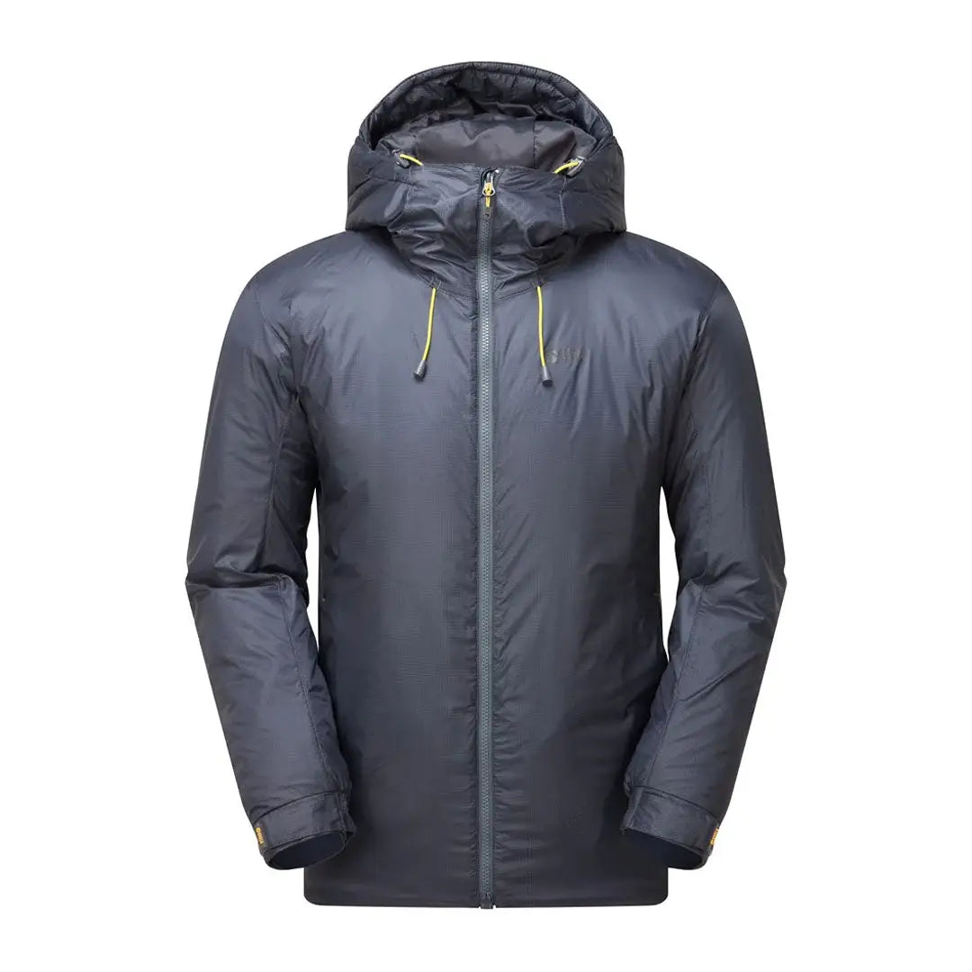 Dark blue Keela Mens Solo Primaloft Jacket with neon yellow accents for winter warmth