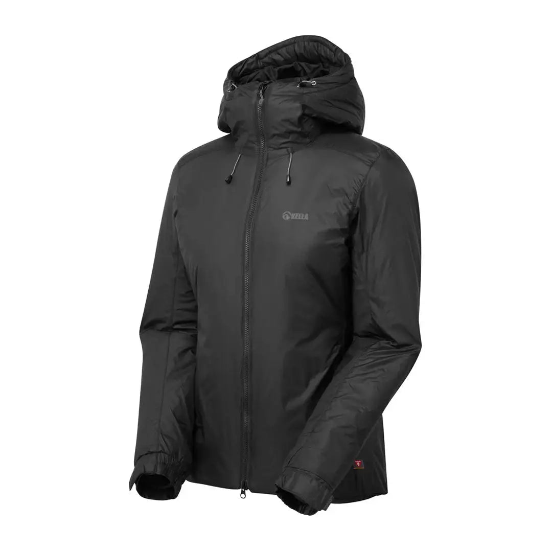 Black hooded waterproof Keela Womens Solo Primaloft Jacket with zipper closure