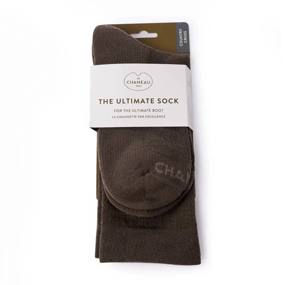 Packaged brown Le Chameau Country Cross Socks perfect for country clothing and outdoors activities