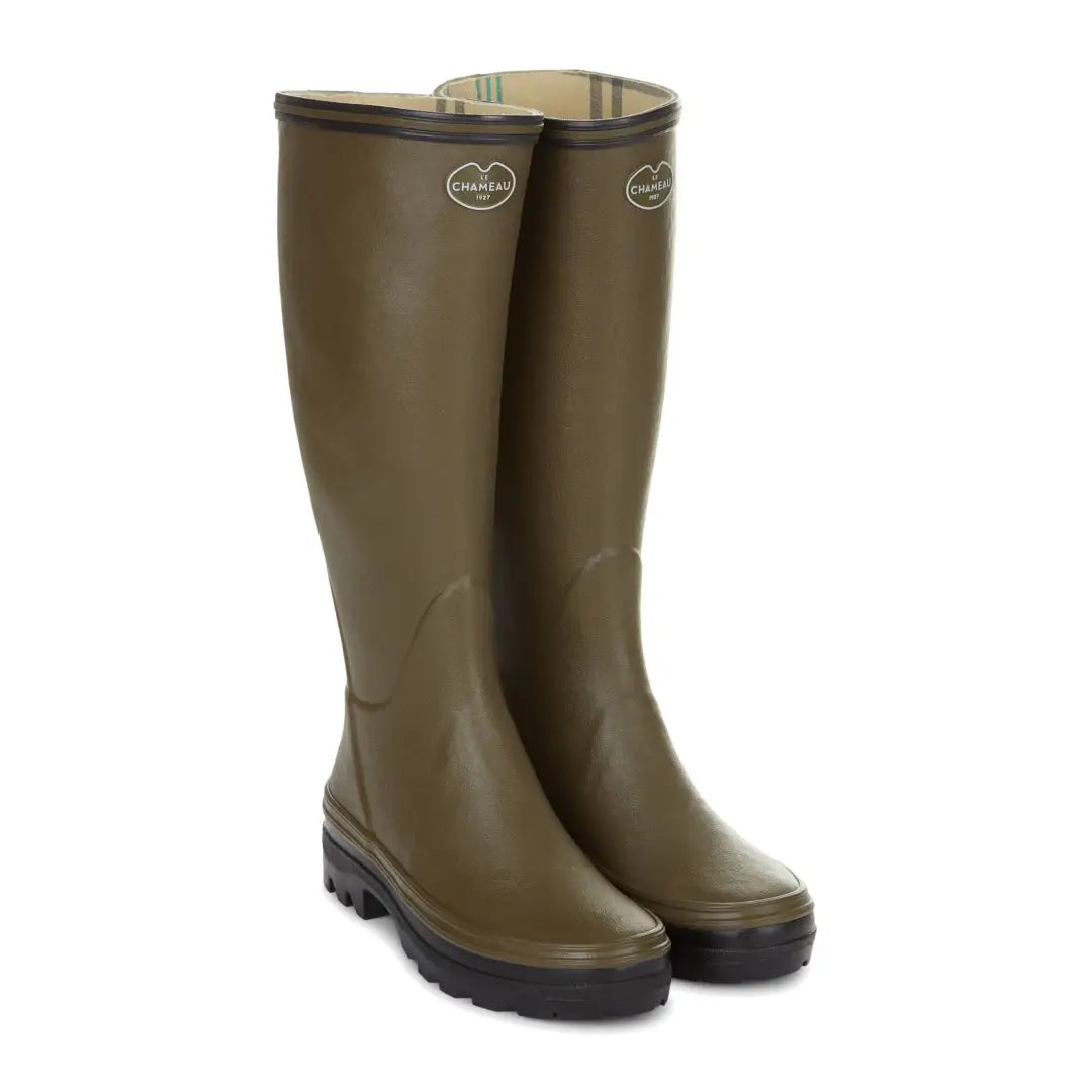 Olive green rubber Wellington boots from Le Chameau Women’s Giverny Jersey Lined collection