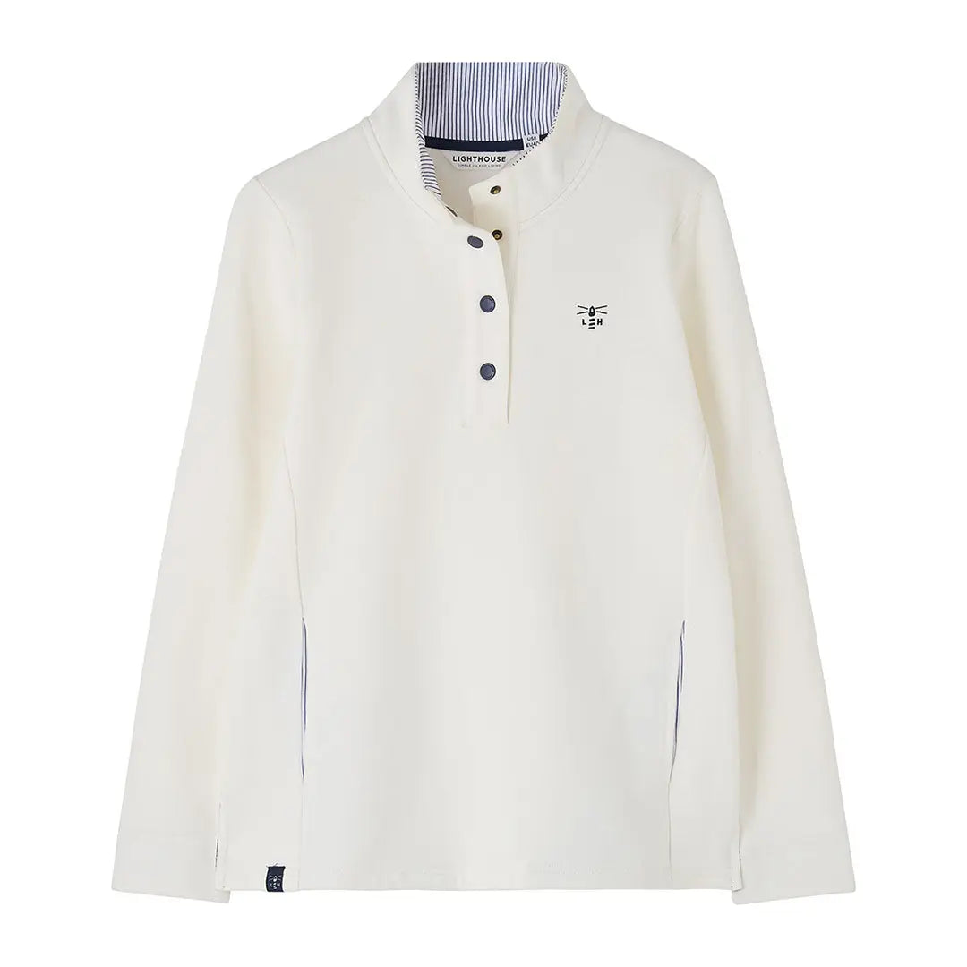 Off-white Lighthouse Ladies Haven II Jersey long-sleeve pullover with bee embroidery