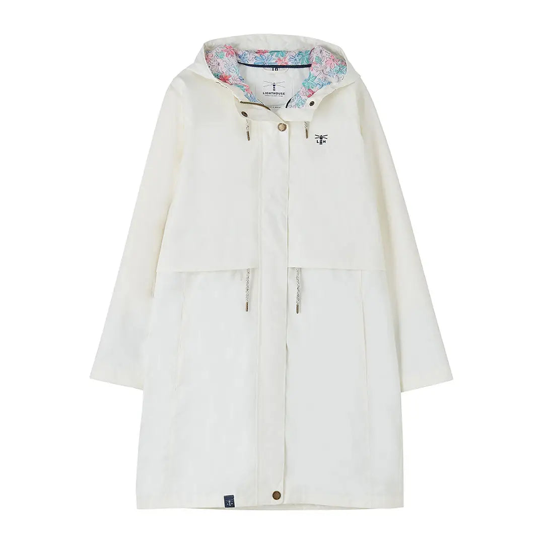 White hooded raincoat from Lighthouse Ladies Pippa Coat collection, perfect for rainy days