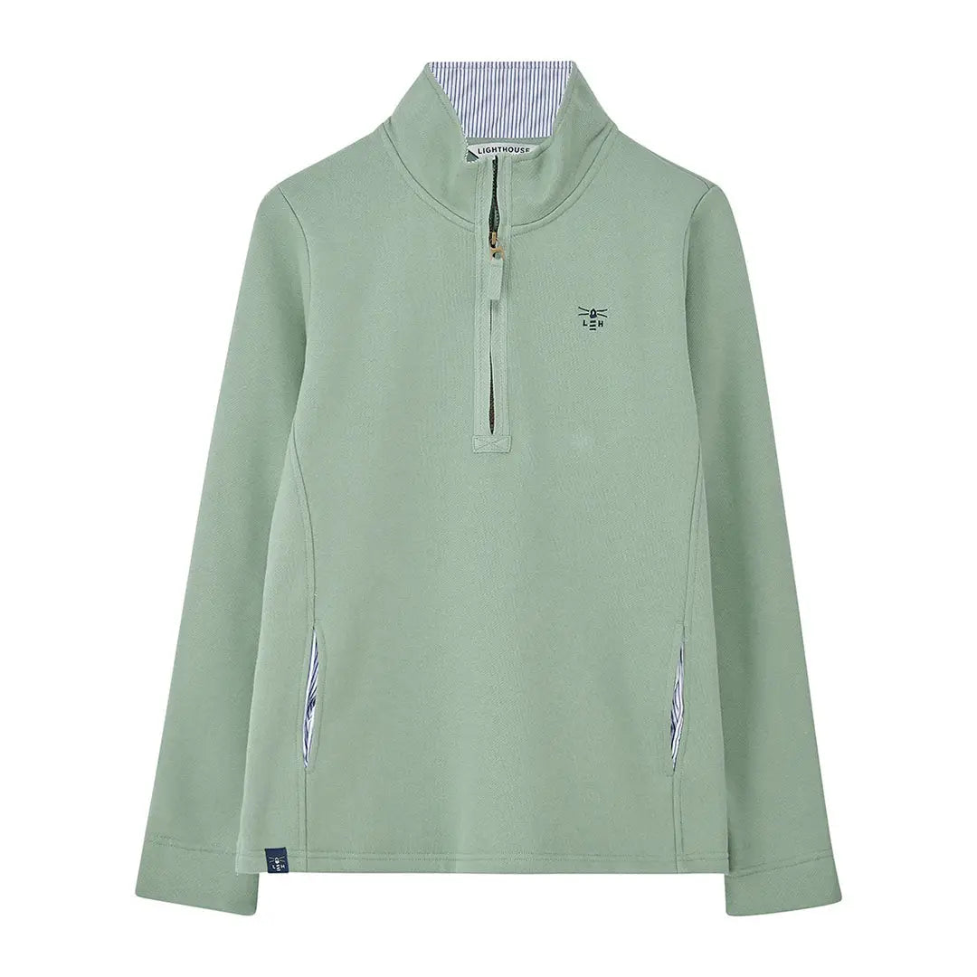 Mint green Lighthouse Ladies Shore II Jersey quarter-zip pullover with striped collar