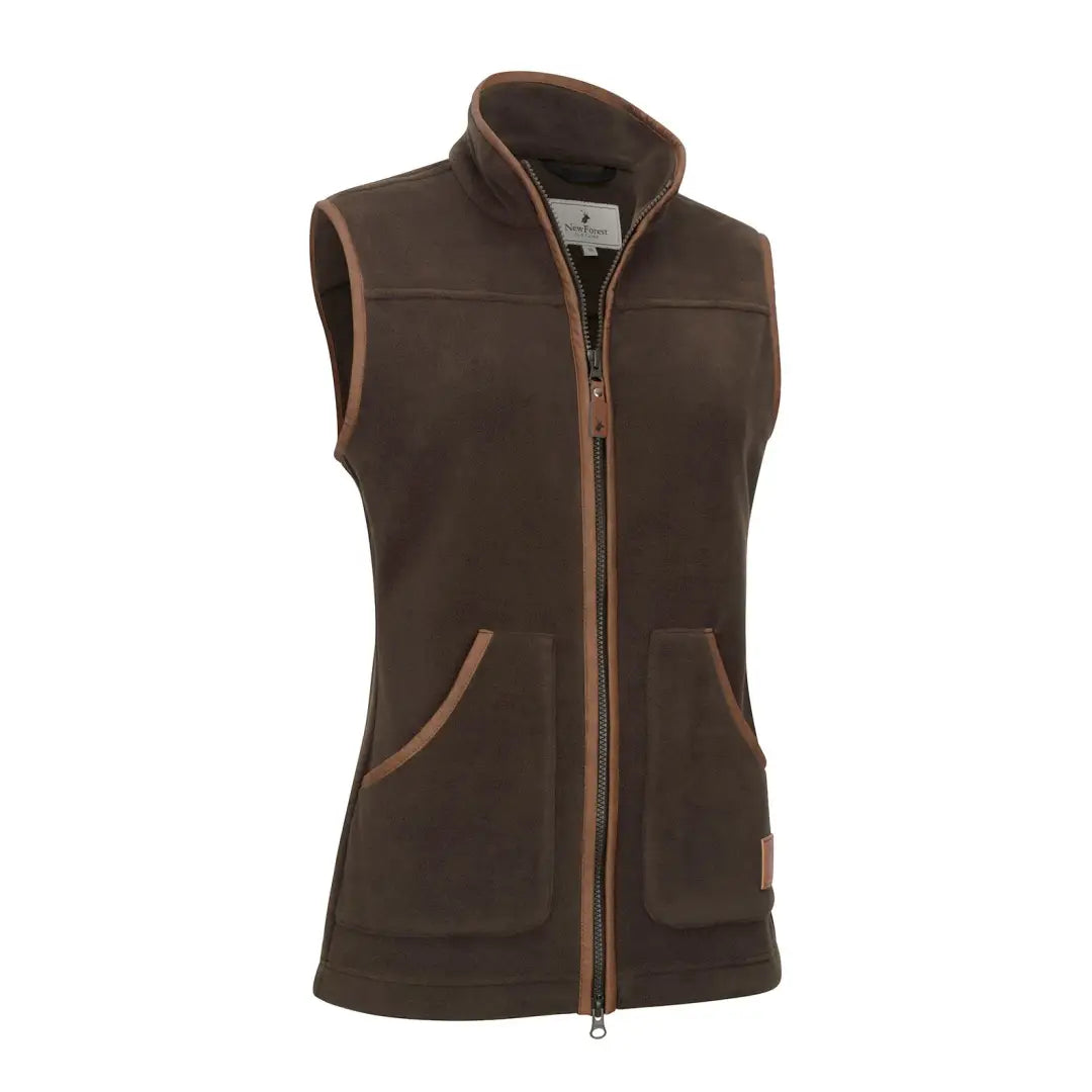 New Forest ladies shooters fleece gilet in brown suede-trimmed design