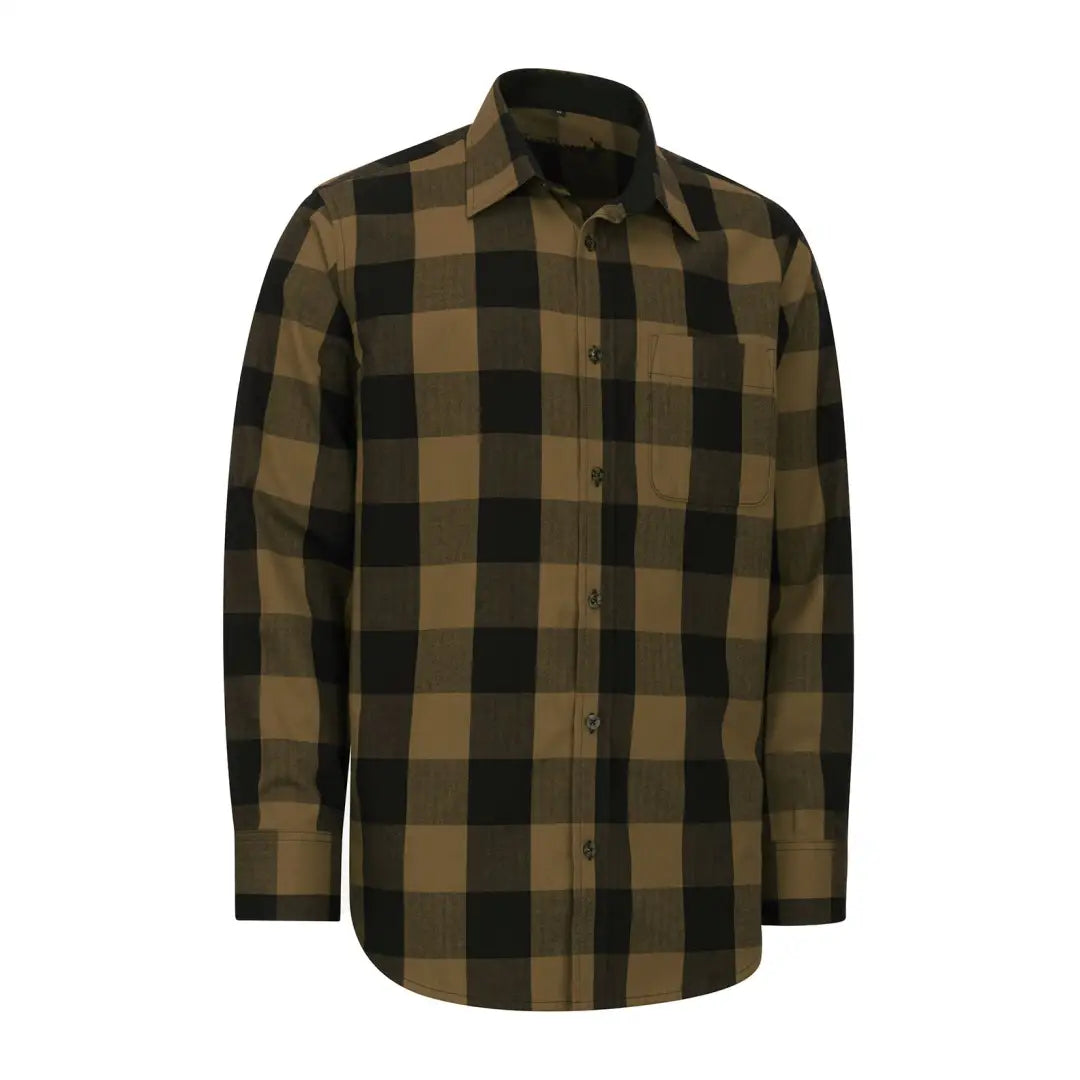 New Forest premium tattersall shirt in black and tan plaid with chest pocket