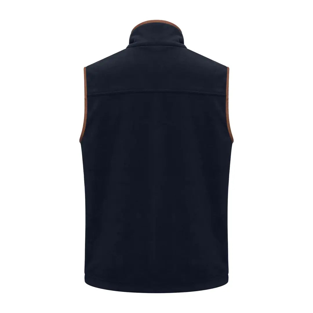Navy blue New Forest Shooters Fleece Gilet with tan leather trim