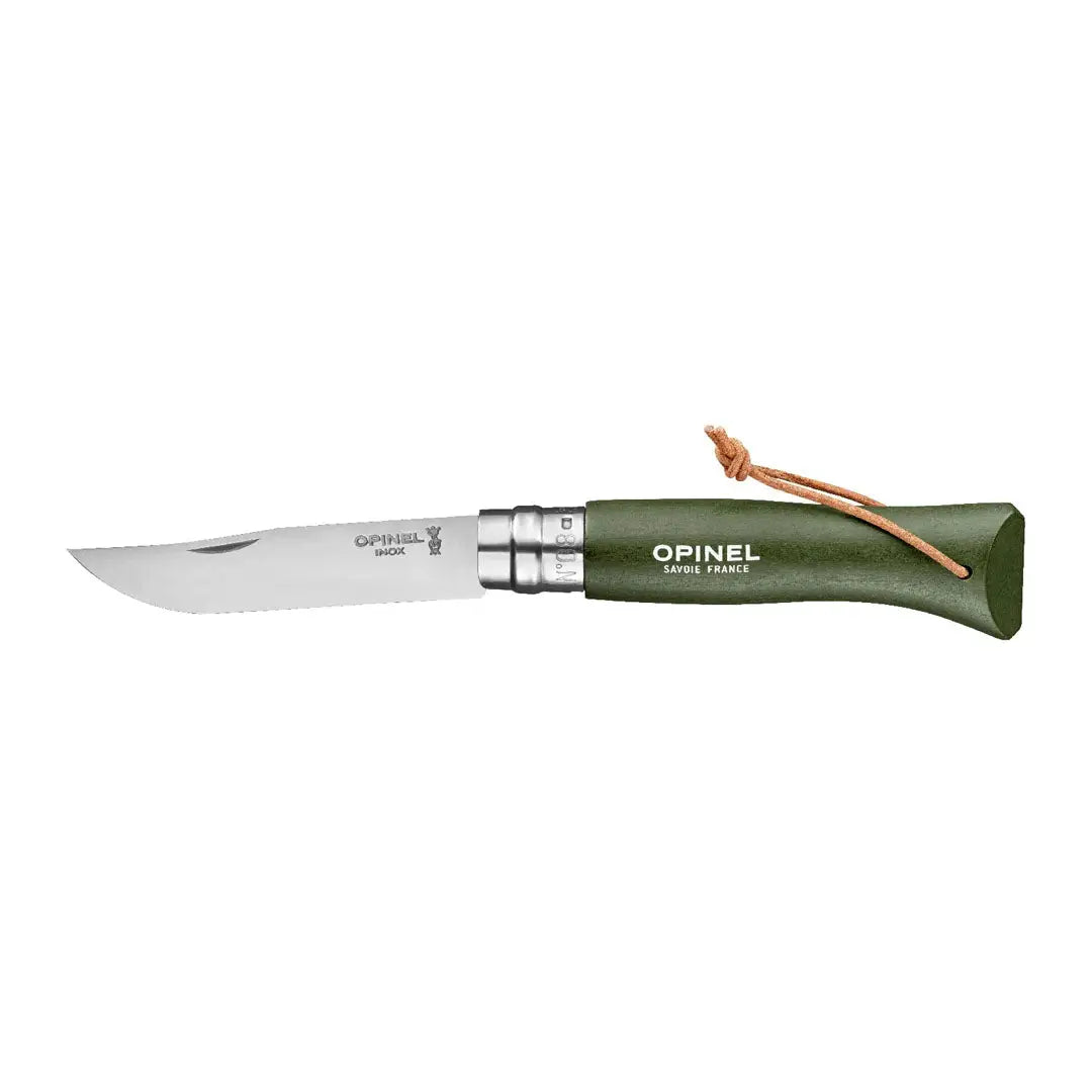 Green-handled Opinel No. 8 Colorama Locking Knife, perfect for country clothing or hunting