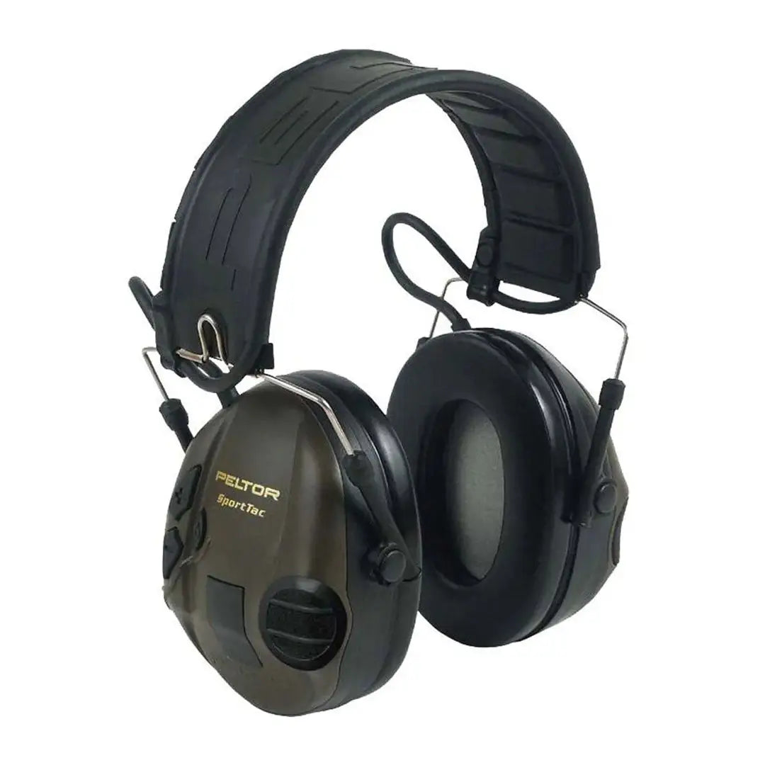 Black and olive green Peltor SportTac hearing protector with level dependent sound amplification