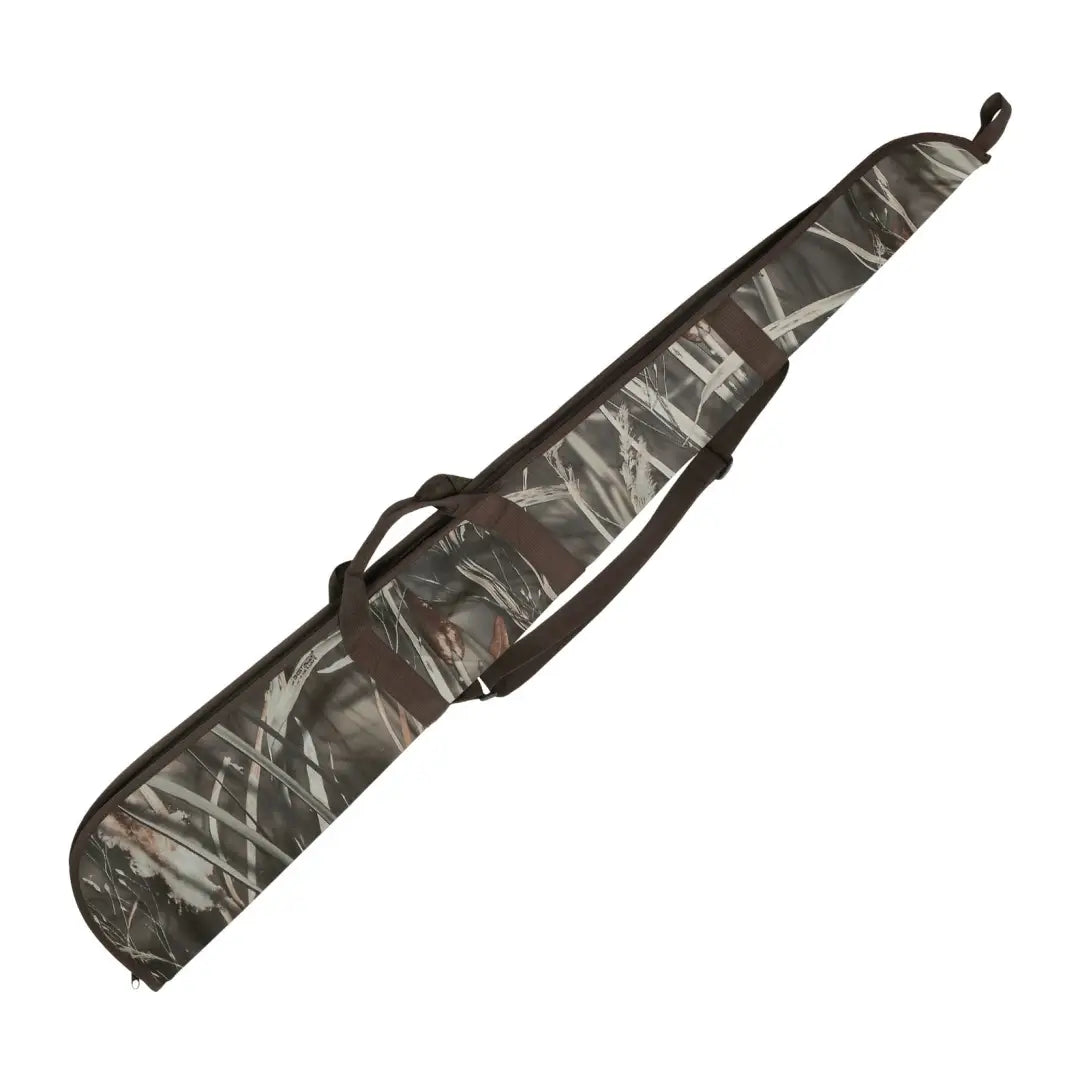 Camo-patterned ghostcamo forest shotgun slip with handle and shoulder strap for percussion shotguns