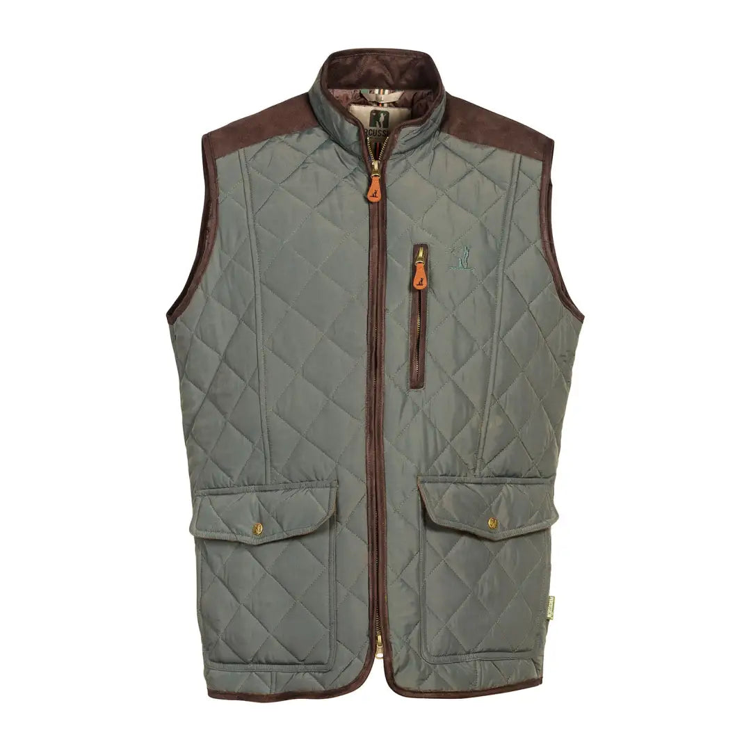Quilted green stallion gilet with brown trim, perfect for country clothing and hunting