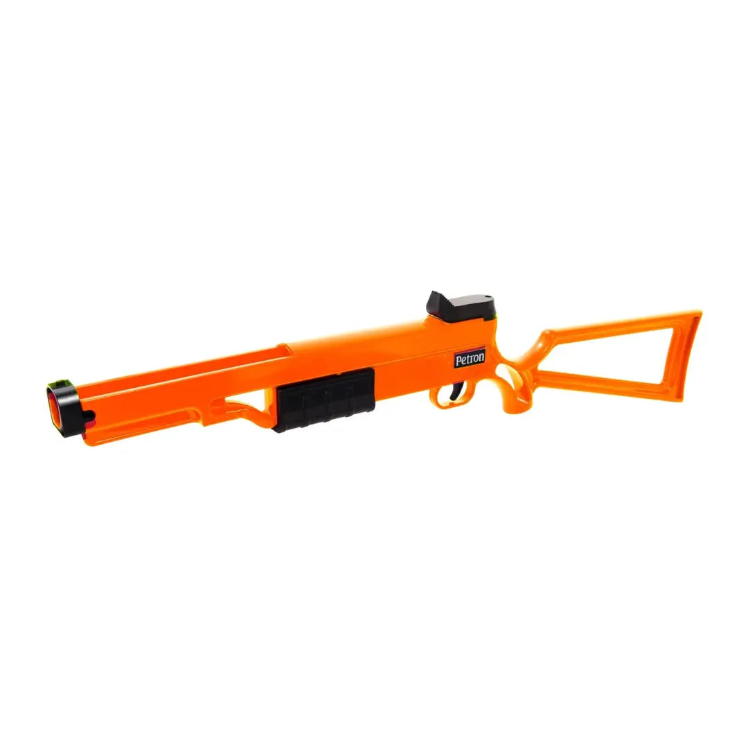 Bright orange Petron Sureshot Rifle with a skeletal stock and black accents