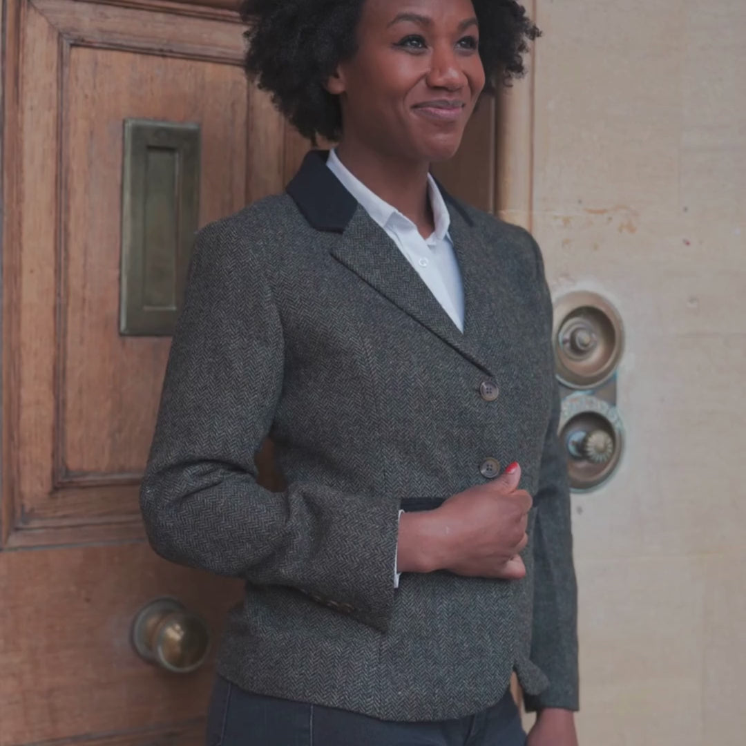 Load video: New-Forest-Polly-Tweed-Blazer#colour_green
