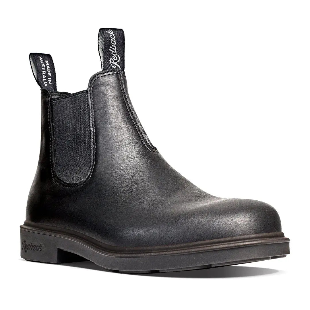 Black leather Redback Whistler Dress Boots with rubber sole and elastic gusset