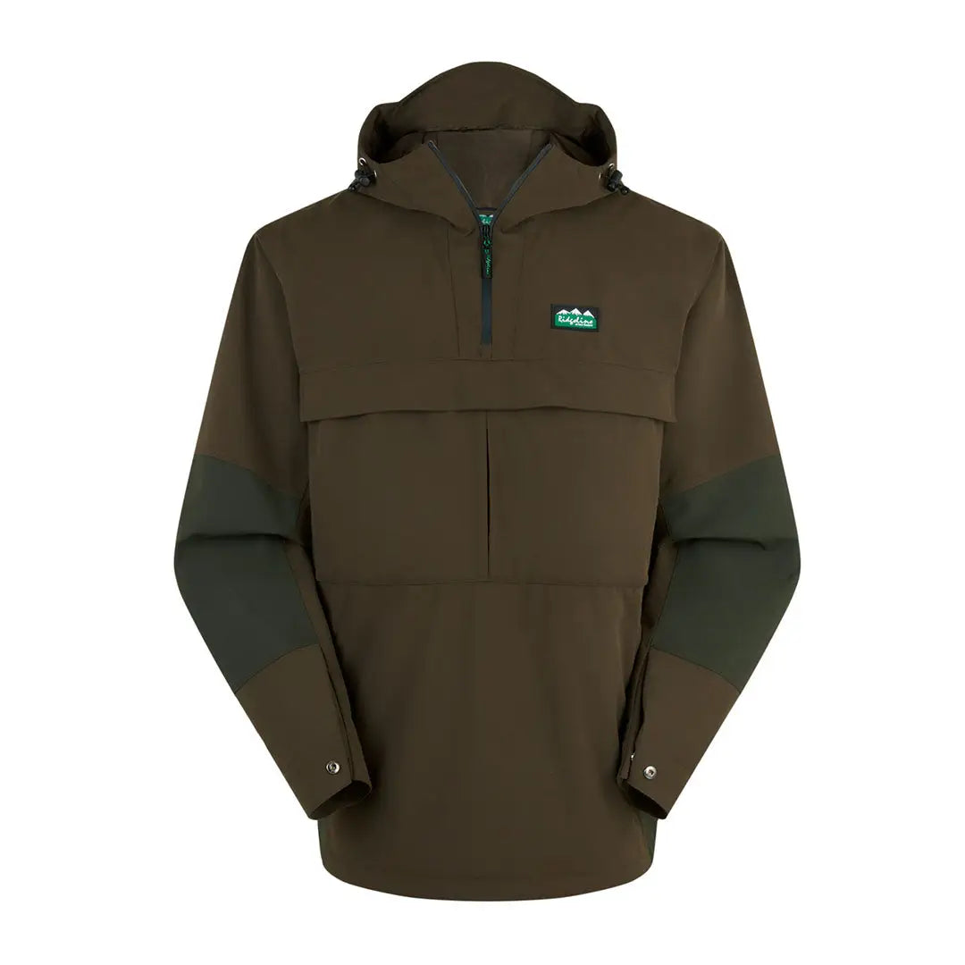 Dark brown Ridgeline Mens Cambrian Smock anorak jacket with hood for country hunting