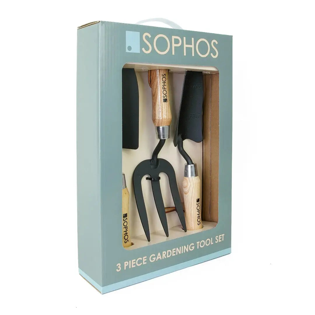 Sophos 3-piece hand tool set with trowel, fork, cultivator