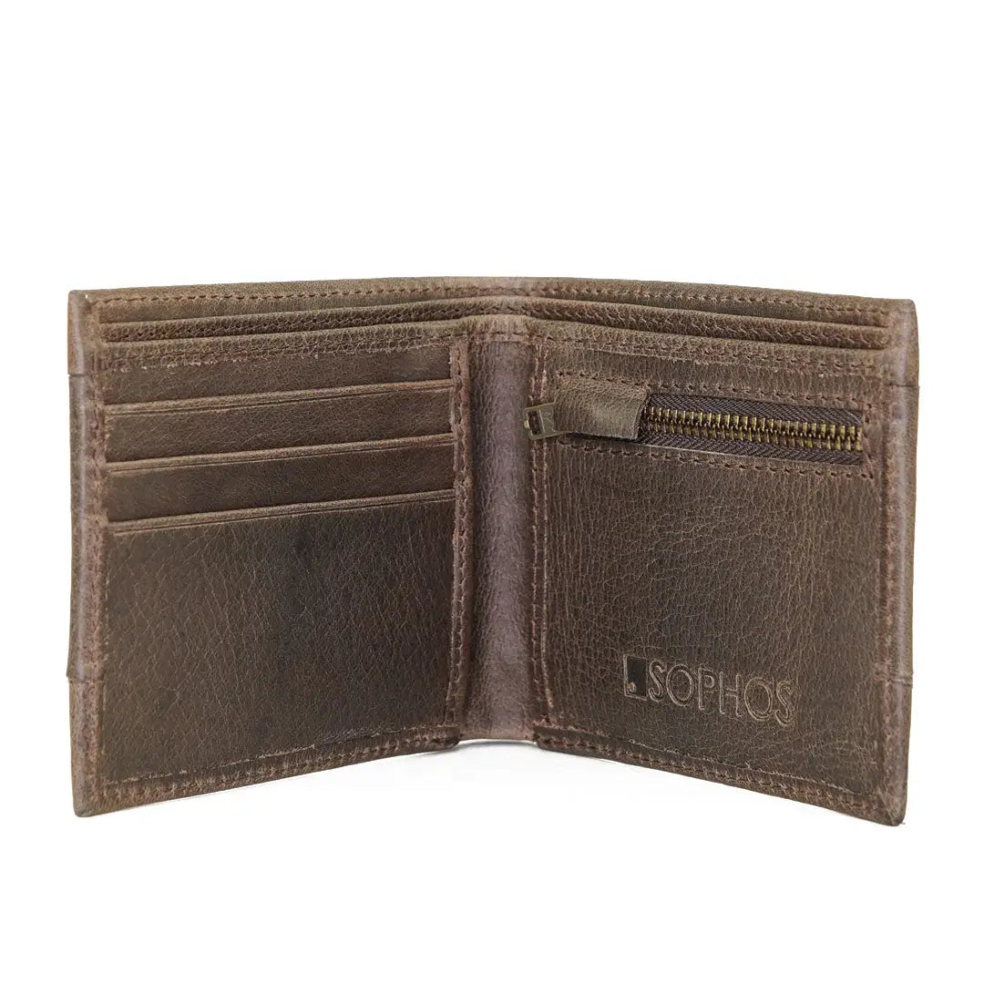 Brown leather Sophos Canvas Wallet with zippered compartments