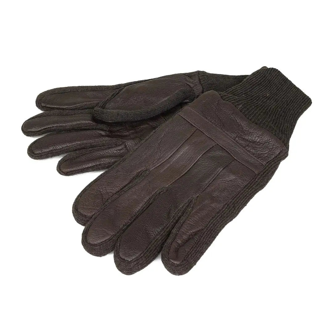 Brown leather Sophos District Glove with ribbed knit cuffs