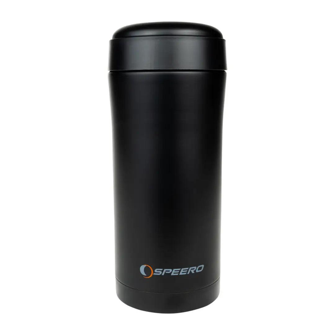 Black insulated tumbler from the Speero Thermate Mug collection for hot drinks on the go