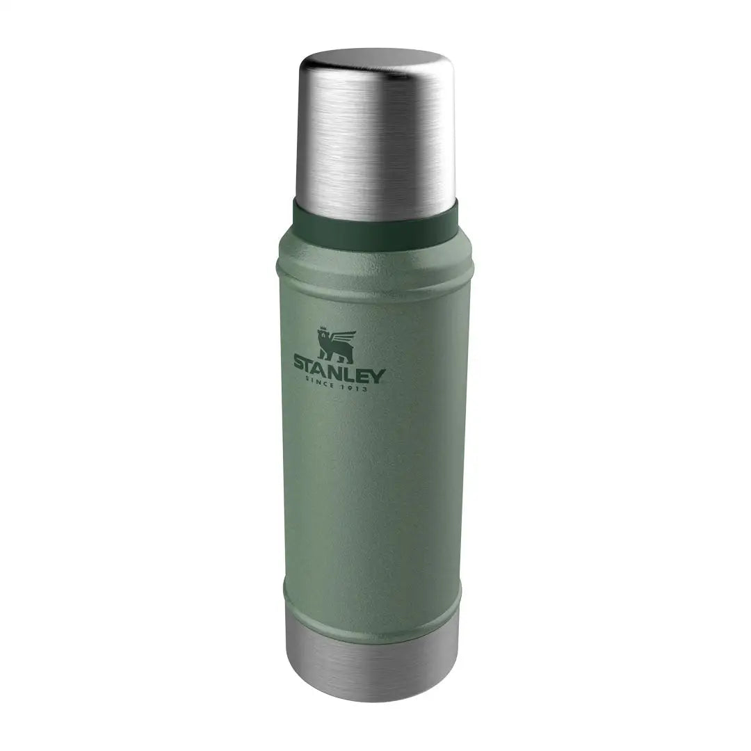 Classic Stanley vacuum bottle in green with stainless lid for country clothing