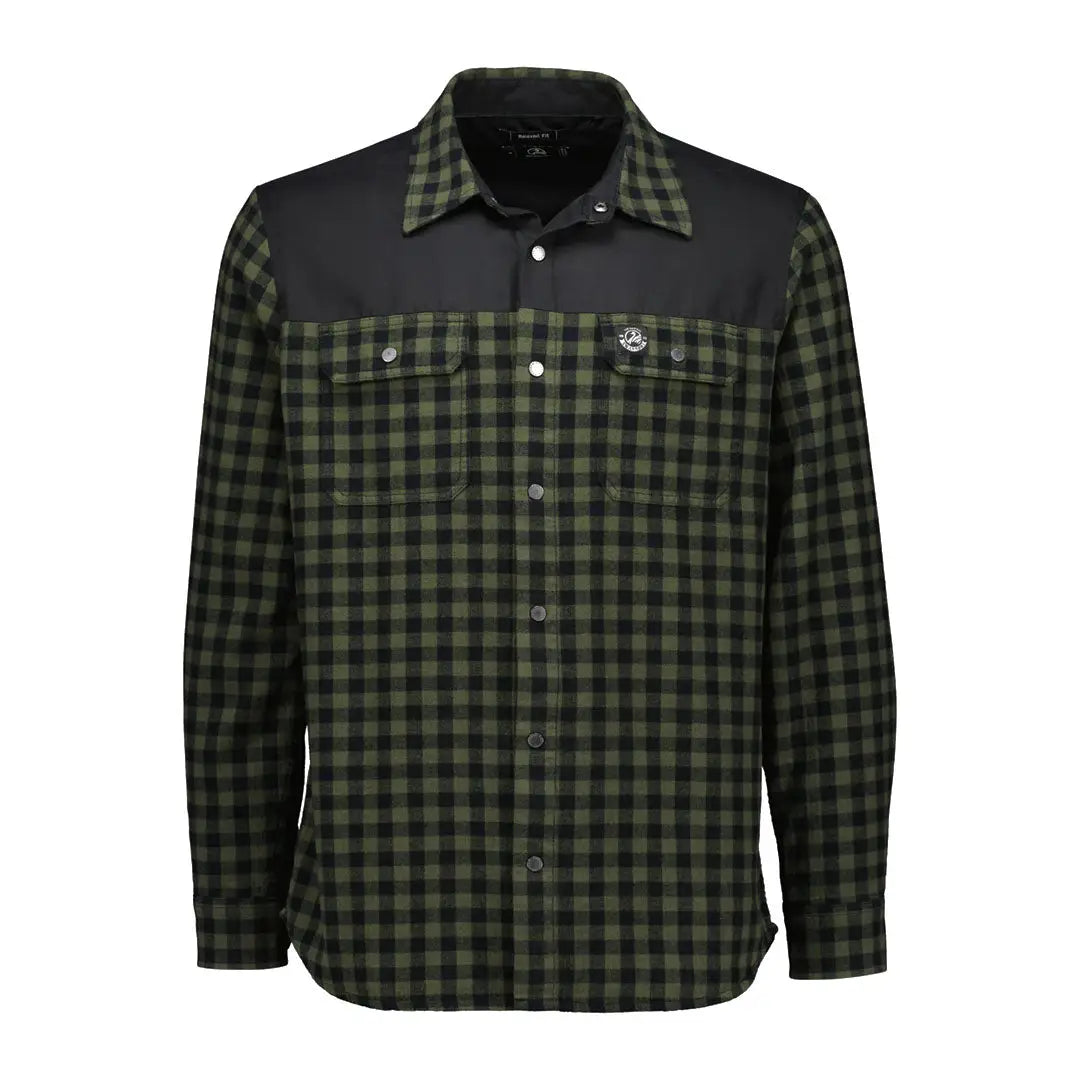 Men’s Swanndri Marton Stormshield LS Shirt with black yoke and olive green gingham pattern