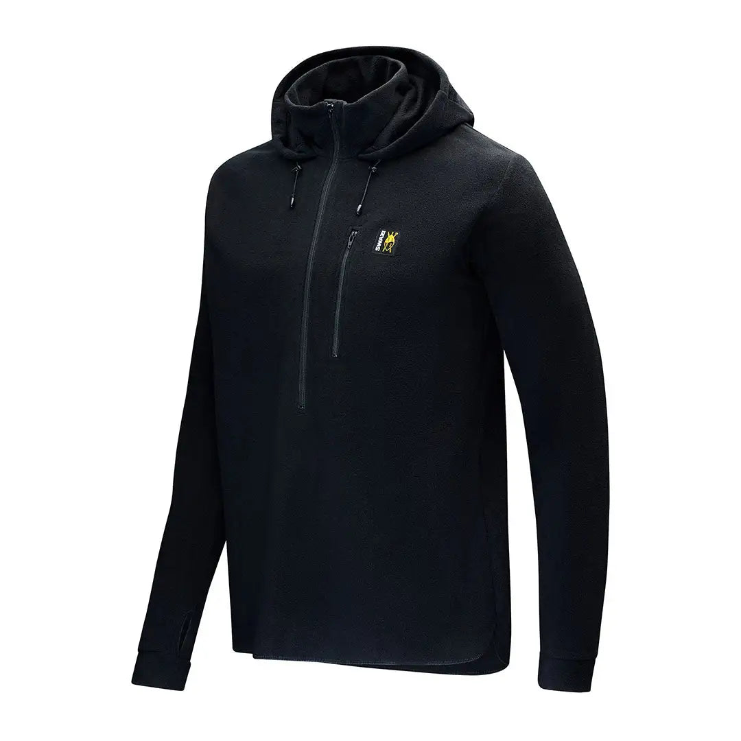 Black hooded zipper sweatshirt from Swazi Brocco Shirt collection, perfect for casual style