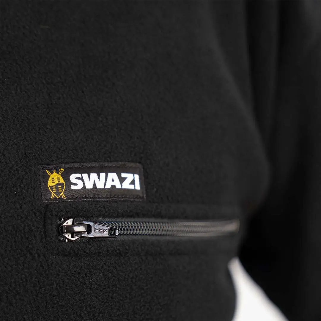 Black fleece jacket with zippered pocket from the Swazi Bushmans Tee collection