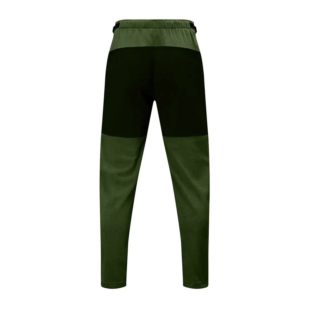 Two-toned green athletic pants made with aegis® Chinook fabric and 210gsm microfleece