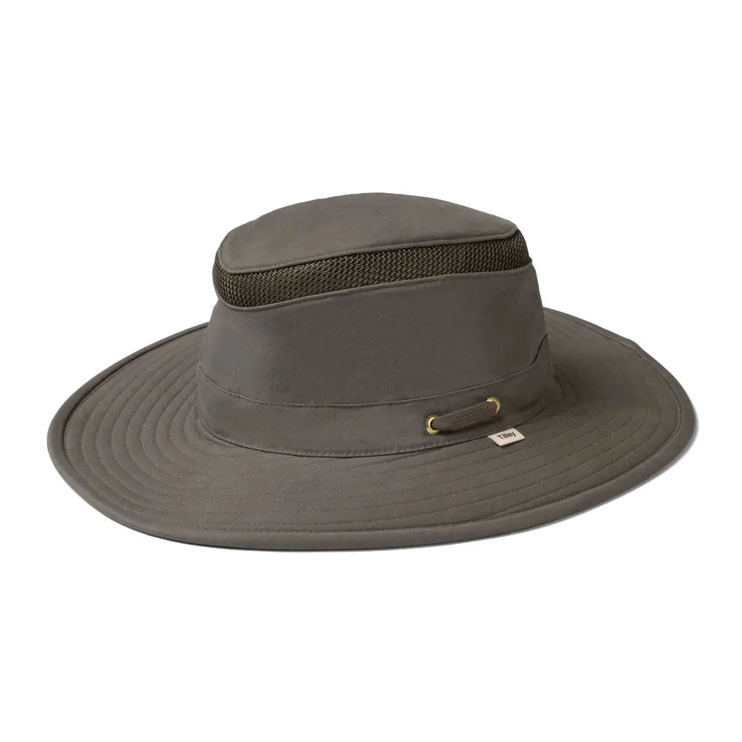Gray wide-brimmed Tilley Hikers Airflow Hat, perfect for sunny outdoor adventures