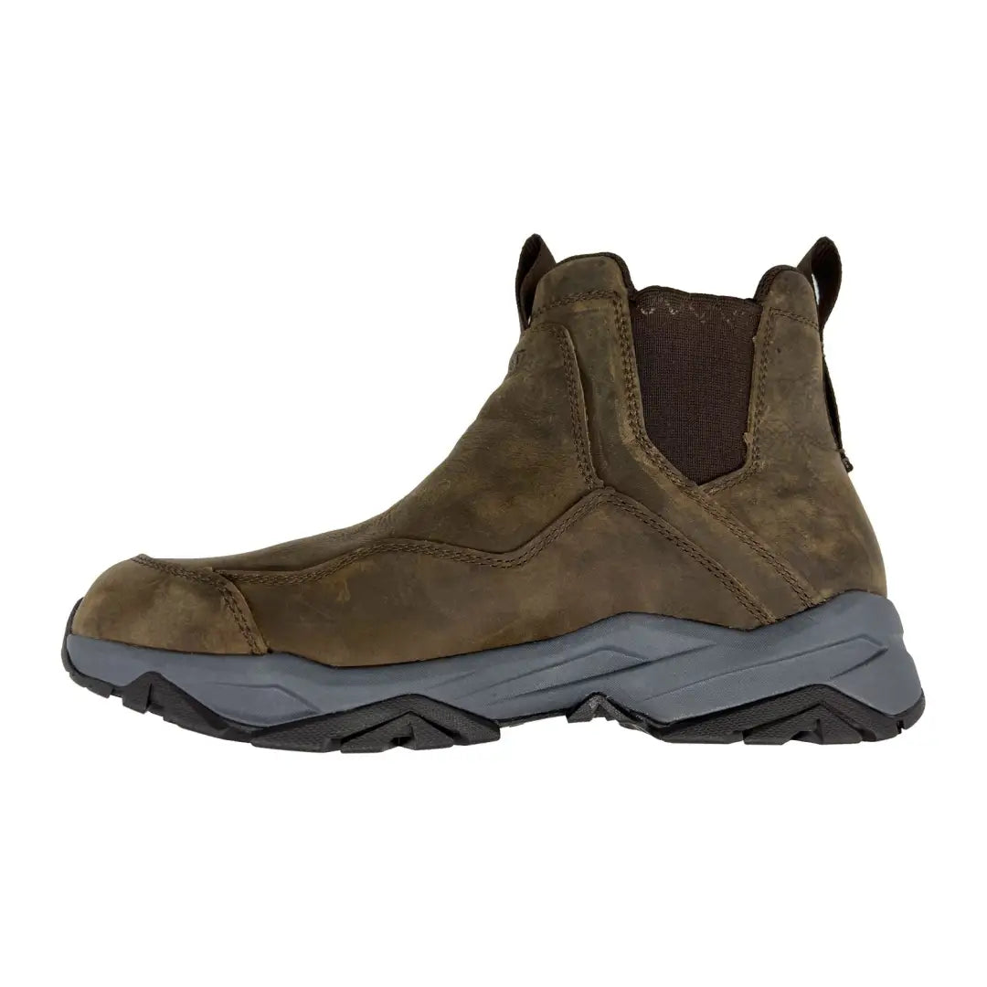 Rugged brown Treksta Chelsea Mid GTX ankle boot with a chunky gray sole