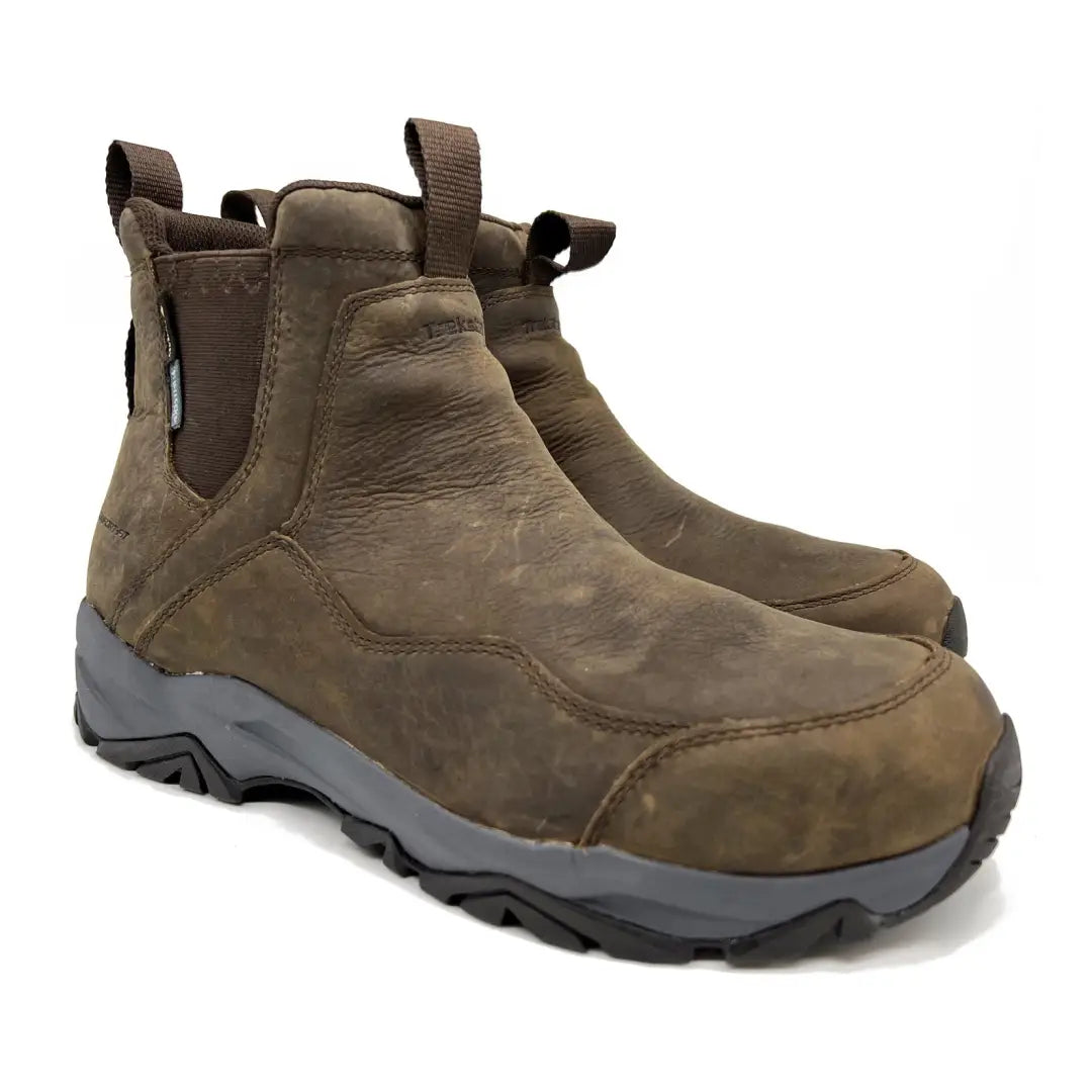Brown leather ankle boot with rugged sole, perfect for Treksta Chelsea Mid GTX style