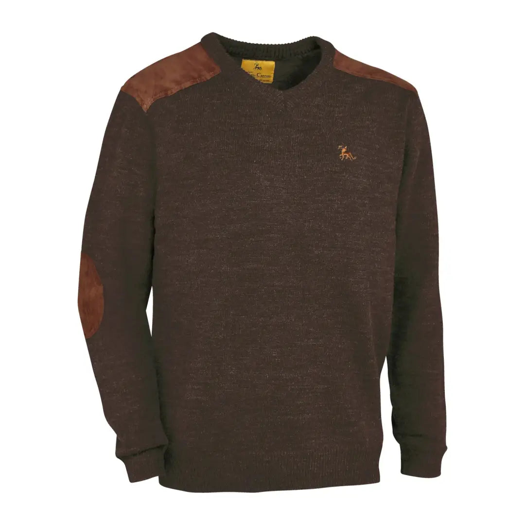 Brown Embroidered V-Neck Logo Pull