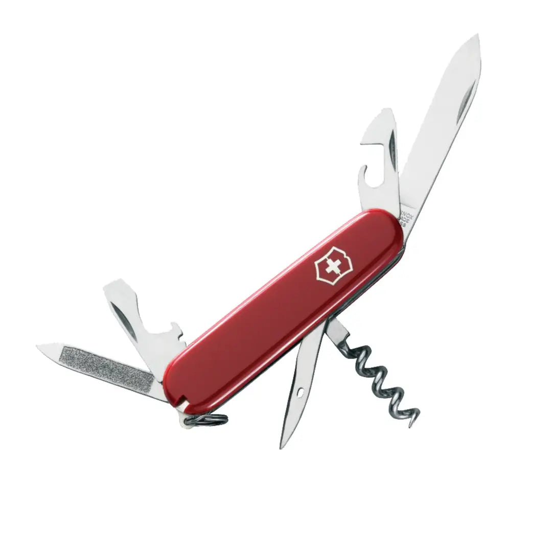 Red Swiss Army Knife with multiple tools, perfect for every true sportsman adventure