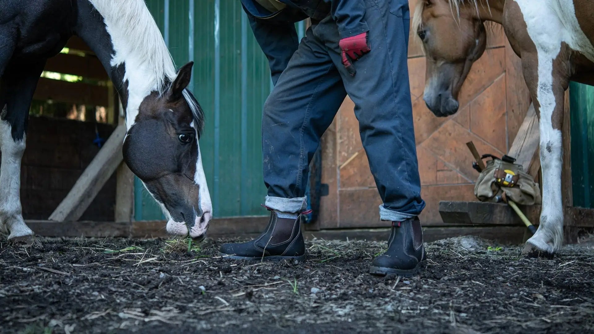 Black Redback boots with soft toe, red stitching and side pocket